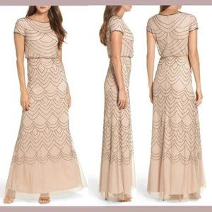 Like New/Worn Once Adrianna Papell Size 10 Blouson Full Length Beaded Gown